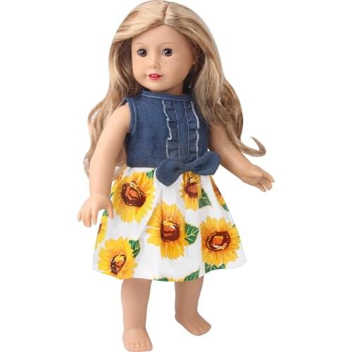 18 Inch American Doll Girls Clothes Summer Yellow Sunflower Dress Skirt Born Baby Toys Accessories Fit 43 Cm Boy Dolls Gift c962