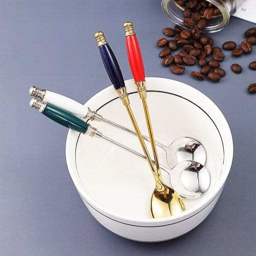 4pcs Coffee Spoon Kitchen Utensils Ceramic Handle Dessert Ice Cream Spoon For Bar Kitchen Tea Spoons Stainless Steel Tableware