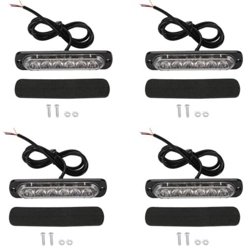 4PCS Universal Super Thin 6LED Car 12-24V Truck Warning Caution Emergency Construction Flashing Strobe Light Bar