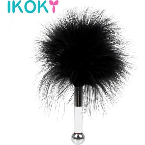 IKOKY Flirting Stick Anal Plug with Feather Tail Mini Steel Ball Butt Plug Prostate Massage Sex Toys for Couples Adult Games