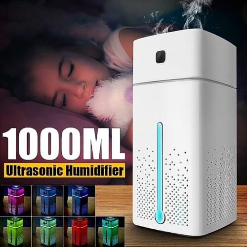 1000ml Large Capacity Aroma Ultrasonic Air Humidifier Essential Oil Diffuser with Night Light USB Purifier for Home Room Office