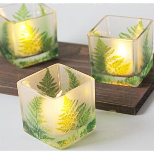 Northern Europe Style Candle Jar DIY Candle Making Container Green Leaf Cup Square Glass Candlestick Romantic Decoration Holders