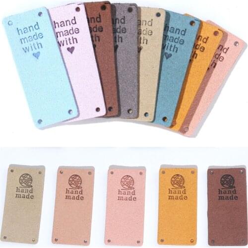 10Pcs Square Labels Hand Made Tags For Clothing PU Leather Tags DIY Knitting Hats Handmade Labels Sewing Accessories Gift Decor