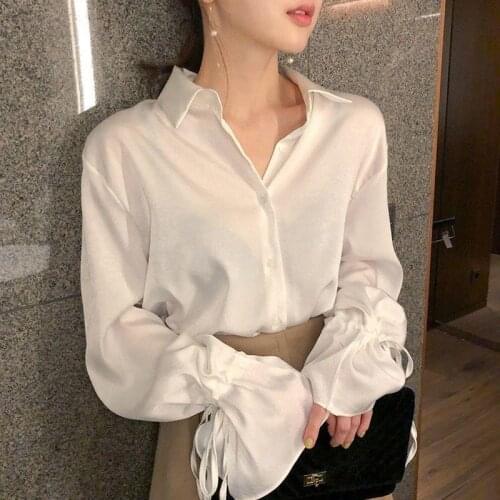 Blouse Women Autumn Retro Trumpet Sleeve Chiffon White Shirt Top for Women Blusas Mujer De Moda