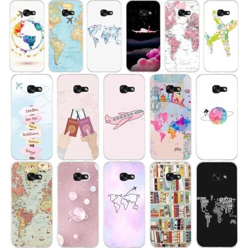 78AA World Map Soft Silicone Tpu Cover phone Case for Samsung A3 A5 A7 A8 2016 2017 2018 A50