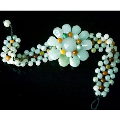 Jadeite Sunflower Bracelet Pure Natural A Goods Tri-coloured Ball Jade Braided Handstring Jewelry
