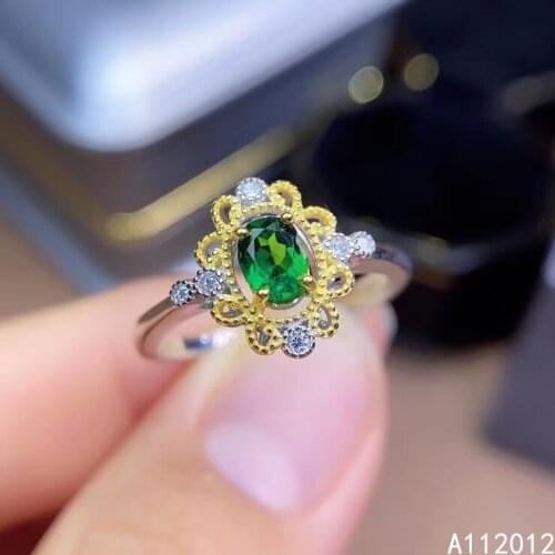 KJJEAXCMY fine jewelry S925 sterling silver inlaid natural Diopside girl exquisite adjustable ring support test Chinese style