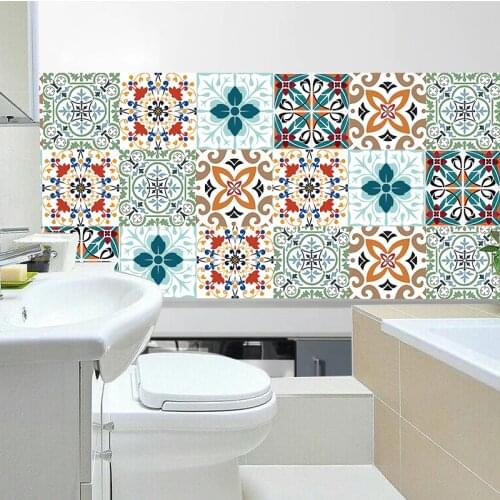 Moroccan Style Colorful Pattern Hard Tile Floor Wall Sticker Home Decor Kitchen Bathroom Toilet Decoration Art Mural