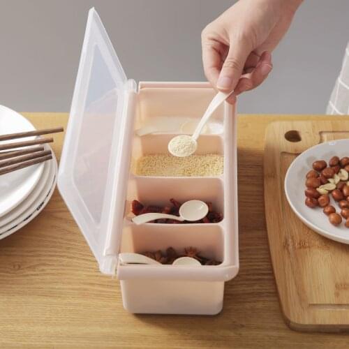 Kitchen Organizer Condiment Storage Containers 3/4 Grid Organizers Storage Salt Shaker Jars Send Spoon Food Storage Containers
