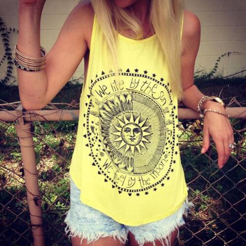Summer Fashion Women Sun Printed Boho Ladies Sexy Daily Shirts Loose Top Casual Sleeveless Tops Vest Tee Shirt Tank Clothes
