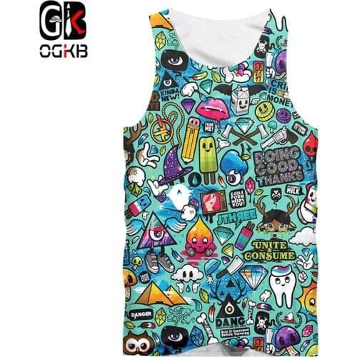 OGKB 3D Psychedelic Print Tank Top Hipster Casual Abstract Funny Anime Graffiti Sleeveless Vest Men And Women Streetwear