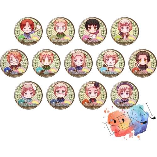 50mm Axis Power HETALIA World Anime badge Sweden Italy UK USA Finland Denmark Norway Iceland Metal Badge Brooch Pins