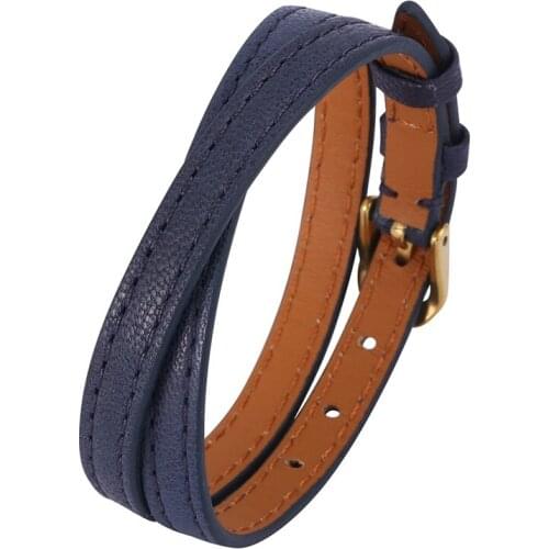 Trendy Women Jewelry Blue Leather Bracelet Golden / Rose Gold Alloy Buckle Multilayer Wrap Bracelets Length Adjustable PD0589