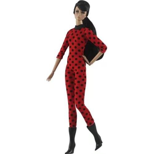 Fashion Black Red Dotted Polka Jumpsuit 11.5" Doll Clothes For Barbie Dolls Accessories Long Sleeve Clothing Outfits Kid DIY Toy