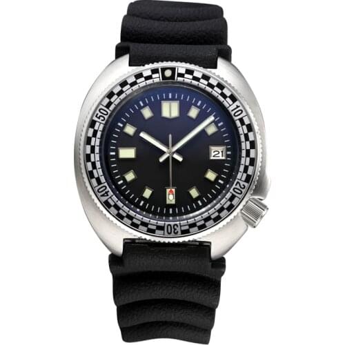 316L Stainless Steel Black And White Check Pattern Vintage 6105 Japan NH35 Automatic Men Watch