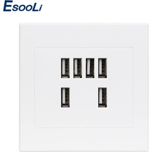 110-250V Wall Power Socket 2/3/4/6 USB Port Smart Induction Charging Port For Mobile 5V 1.0-3.5A Output Plastic Panel