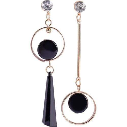 New Korean Fashion Geometric Long Asymmetry Earring Rhinestone Circle Ear Stud New Acrylic Big Earrings Bijoux Brincos Gift 2018