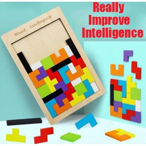 New Pattern 3d Wooden Puzzles Jigsaw Board Tangram Brain Teaser Children Puzzle Toys Tetris Game Educational Baby Toys Gifts