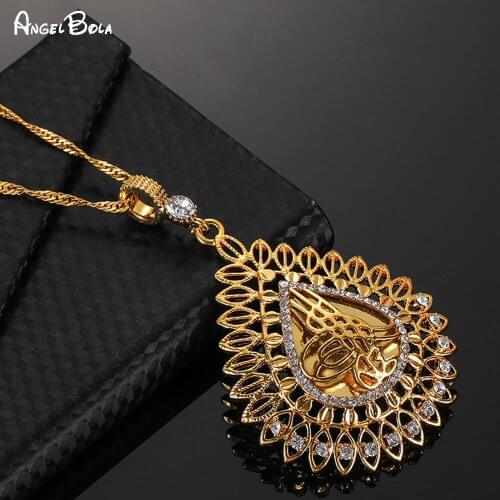 Turkish Gold Coin Womens Necklace Arab Coin Muslim Islamic Pendant Rhinestone Luxury Jewelry Gift Wholesale Wedding Party