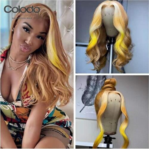 Brown Yellow Color 13x4 Lace Front Wigs Pre Plucked Brazilian Wavy Human Hair Wig Remy Glueless Highlight Lace Wig for Women