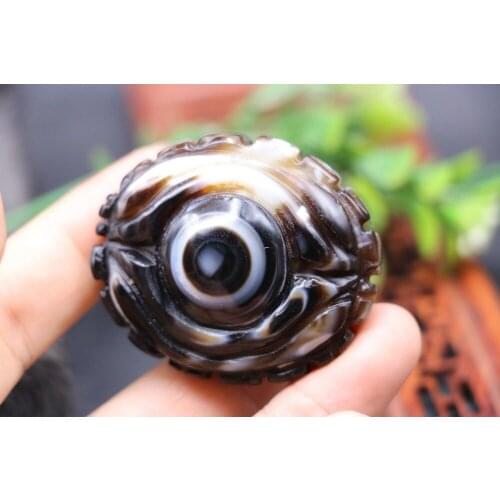 Magic Tibetan Onyx Fortune OM Sculptural Large Heaven Eye Pendant Totem Carving Amulet Talisman Treasure