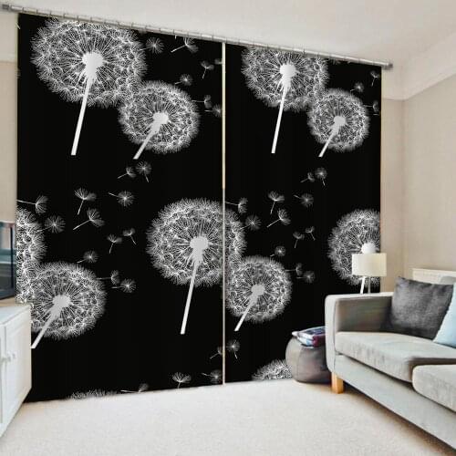 Custom 3D Window Curtains For Living Room Bedroom Customized size black Dandelion curtains