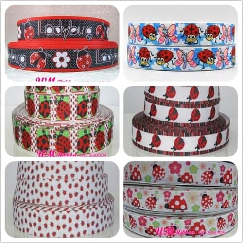 Q&N ribbon 16mm 22mm 25mm 38mm 50mm 75mm ladybug printed grosgrain ribbon webbing 50yards/roll for hair tie free shipping