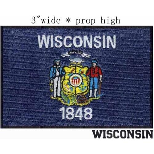 Wisconsin Flag 3" wide embroidery patch for fronzen/applique embroidery flower patches/1848 texts