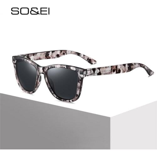 SO&EI Fashion Square Polarized Sunglasses Men Outdoor Sports Driving Goggles Pattern Frame Mirror Coating Lens Women Sun Glasses