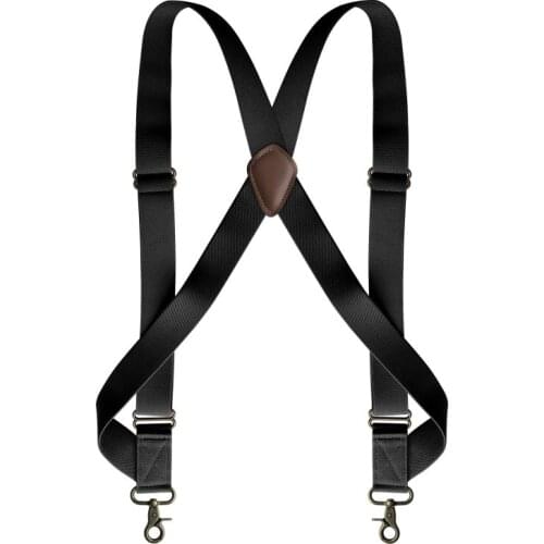Heavy Duty Trucker Suspenders for Men Work 2.5cm Wide X-Back with 2 Side Clips Hooks Adjustable Elastic Big Tall Trouser Braces