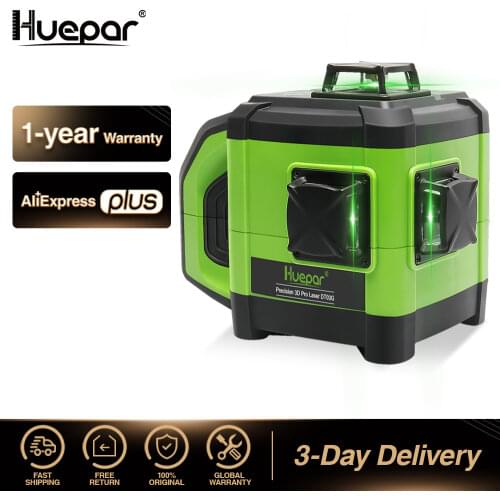 Huepar Electronic Self-Leveling 3D Green Beam Laser Level 3x360 Cross Line Three-Plane Leveling Alignment -Dual Slope Function