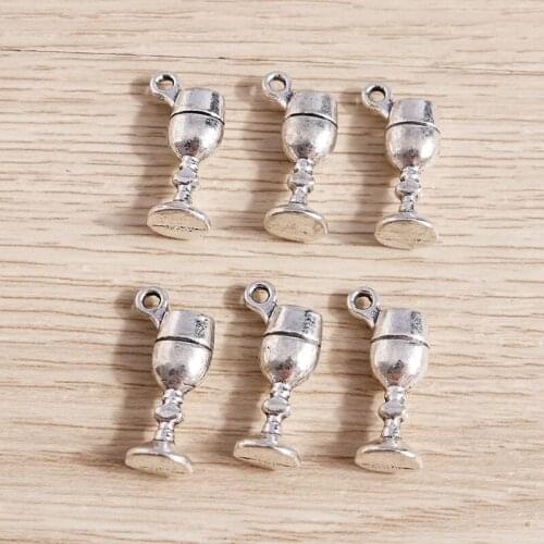 15pcs 9*21mm Vintage Silver Color Wine Glass Charms for Making Cute Drop Earrings Pendants Necklaces DIY Crafts Jewelry Findings
