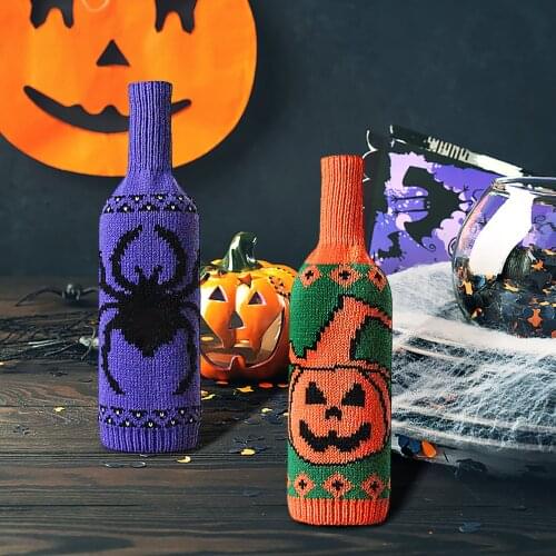 New Halloween Wine Bottle Cover Bag Skull Pumpkin Knitted Champagne Wine Bottle Cover Dust cover Halloween Decoration frasqueira