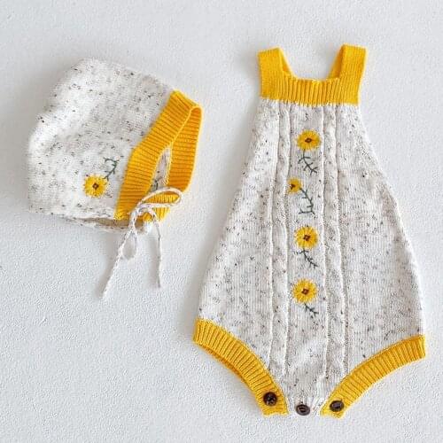 Newborn Baby Girls Knitting Sleeveless Jumpsuit Flower Embroidery Spring Autumn Baby Girls Clothes Toddler Baby Girl Romper