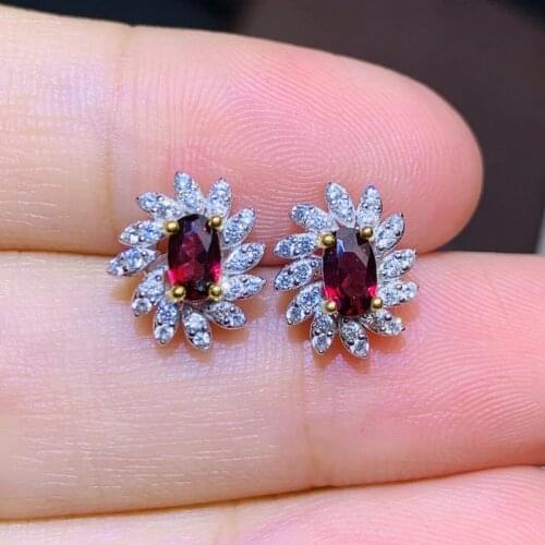 CoLife Jewelry Dazzling Gemstone Stud Earrings for Daily Wear 3mmx5mm Natural Garnet Earrings 925 Silver Garnet Jewelry