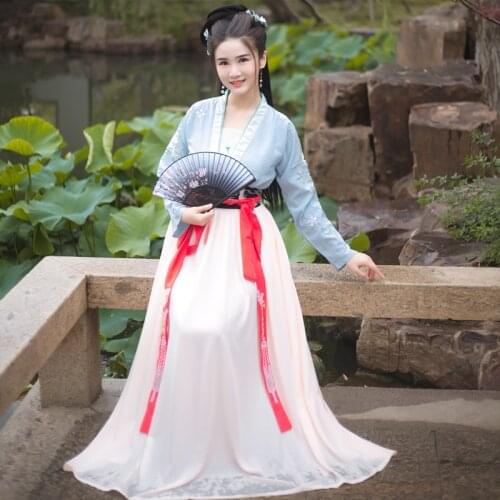 Hanfu female summer embroidered Qi waist skirt daily cosplay improved traditional costume clothing temperament fresh and elegant