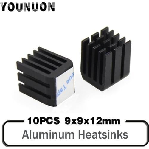 10PCS Black Raspberry Pi Heatsinks Cooler Aluminum 9x9x12mm With Adhesive For Cooling Raspberry Pi 3 / 2 Model B LV8729/TMC2100