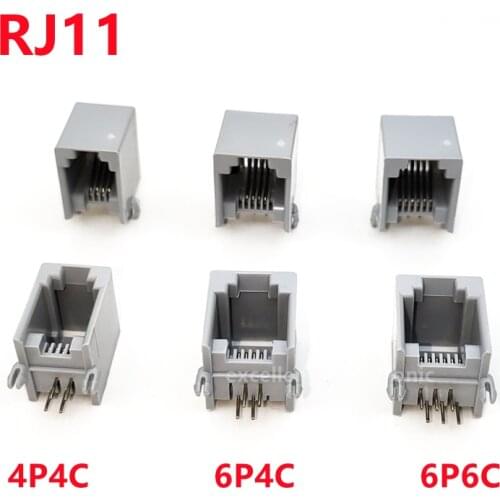 10pcs RJ11 Telephone Socket Gray 4P4C 6P4C 6P6C Plug Horizontal Right Angle 4P4C 4-pin Female Socket