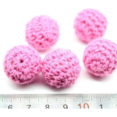120pcs medium 20 mm Crocheted Knitting Wool Yarn Crocheted Beads in pink color hand made fabric beads