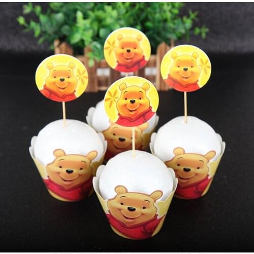 24pcs/lot Winnie Cake Wrapper Topper Children Happy birthday party supplies Boys Favor cake decorating tools Party Supplies