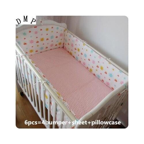 Promotion! 6PCS Baby bedding kit crib bedding set kit de berço baby bed around 100% cotton sheets ,(bumpers+sheet+pillow cover)