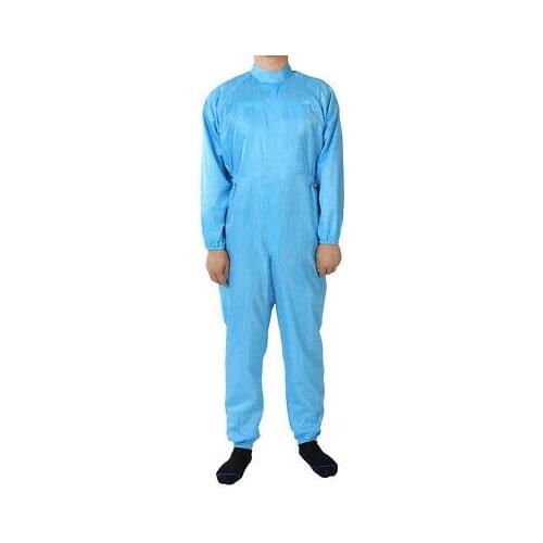 Anti Static Overalls Siamese Unisex ESD Lab Coat Stripes Button Up L Blue