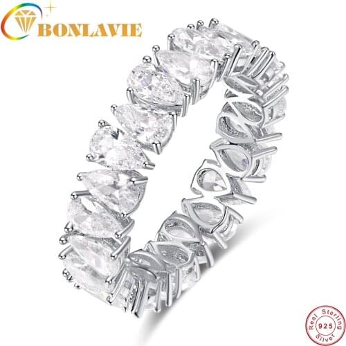 BONLAVIE 5.5mm Width 3 * 5mm Water Drop Zircon Wedding Ring 925 Sterling Silver New Fine Jewelry for Women Fashion