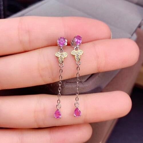 Elegant clover water drop natural pink sapphire drop earrings Natural gemstone earrings 925 silver girl women party gift jewelry