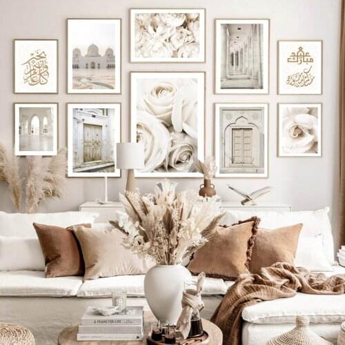 Islamic Landscape Flower Mosque Morocco Door Wall Art Print Canvas Painting Nordic Poster Modern Decor Pictures For Living Room