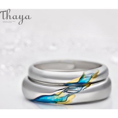 Thaya S925 Silver Couple Rings The Other Shore Starry Design Rings for Women Men Resizable Symbol Love Wedding Jewelry Gifts