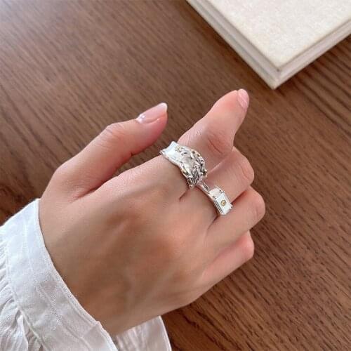 Amaiyllis S925 Sterling Silver Irregular Wrinkle Texture Opening Ring Light Luxury Fashion Handmade Index Finger Ring
