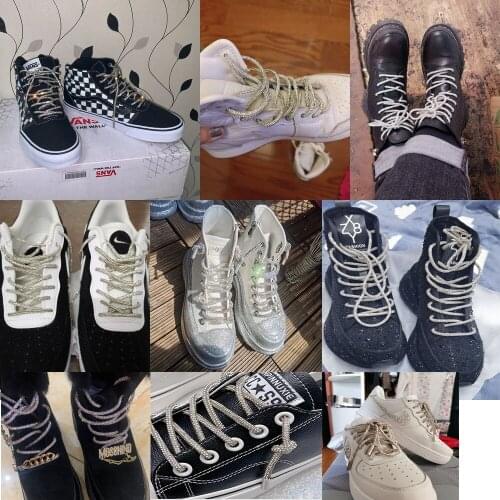 Ins Hot Selling Shoelaces Diy Creative Lace Trim White Black Mesh Shiny Diamond Cotton Rope For Sneakers Canvas Shoes Decor Belt