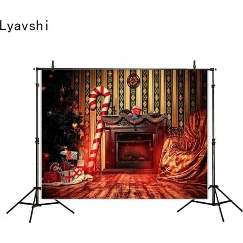 Lyavshi photography backdrop Fireplace Christmas tree gift candy cane decoration background photo studio camera