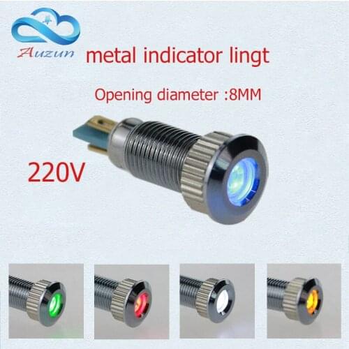10 PCS metal Indicator light 8 mm metal lamp voltage 220v warning vehicle lamp red green yellow blue and white
